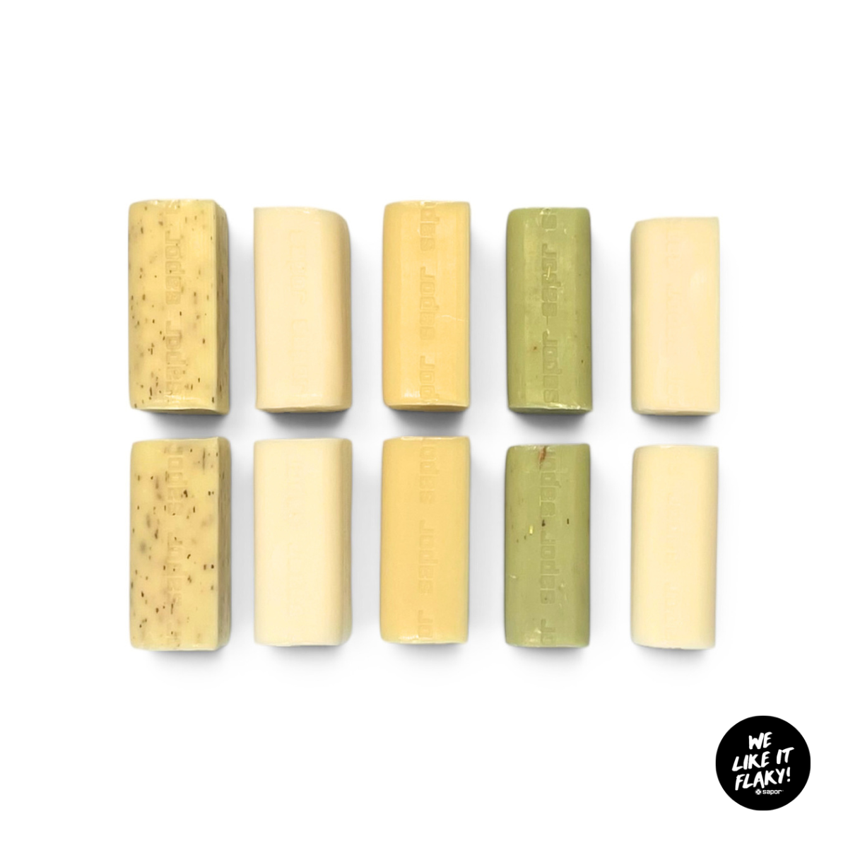 tobacco-free chewing gum, candy, pastel colors, rectangular blocks, brand mark we like it flaky