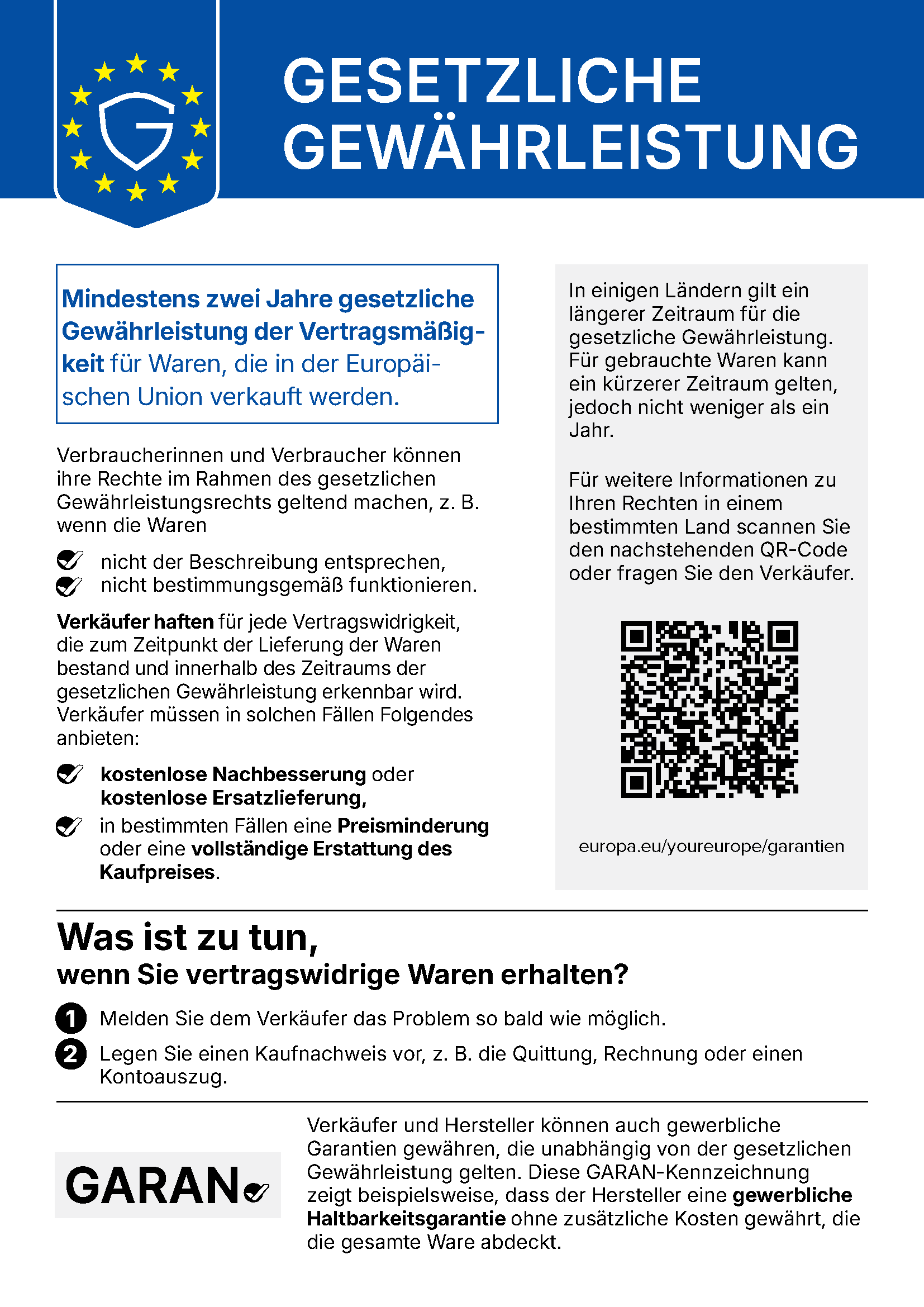Gesetzlicher Gewaehrleistungshinweis: Mindestens zwei Jahre gesetzliche Gewaehrleistung fuer Waren, die in der EU verkauft werden. Zum Vergroessern anklicken.